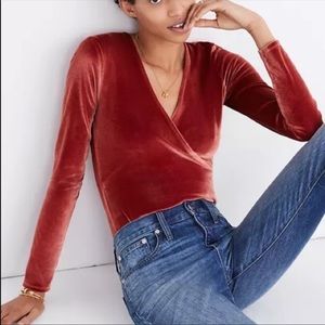 Madewell rust colored crushed velvet body suit size small |
